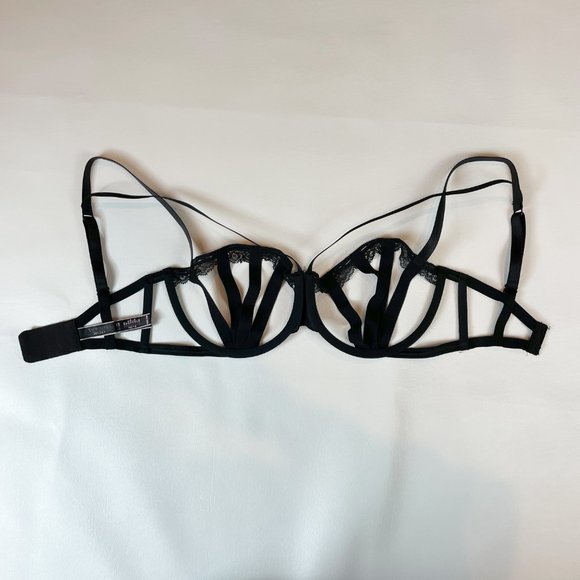 NWOT Victoria's Secret Bra 32DD Very Sexy Balconet Black Strappy Lace - Picture 1 of 7
